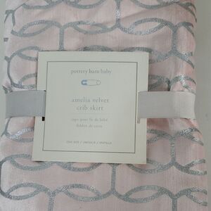 Pottery Barn Baby Amelia Pink and Silver Velvet Crib Skirt NWT